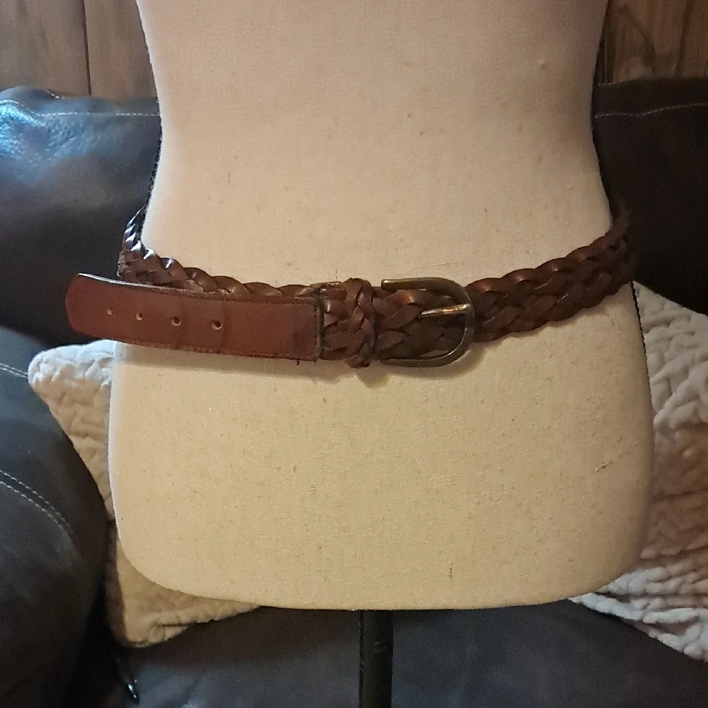 Braided Brown Leather Belt Size 36 Made In Uraguay Casual Basic Capsule